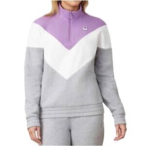 Fila colorblock patterns bomber jacket white purple sz S 1/2 zip stand collar